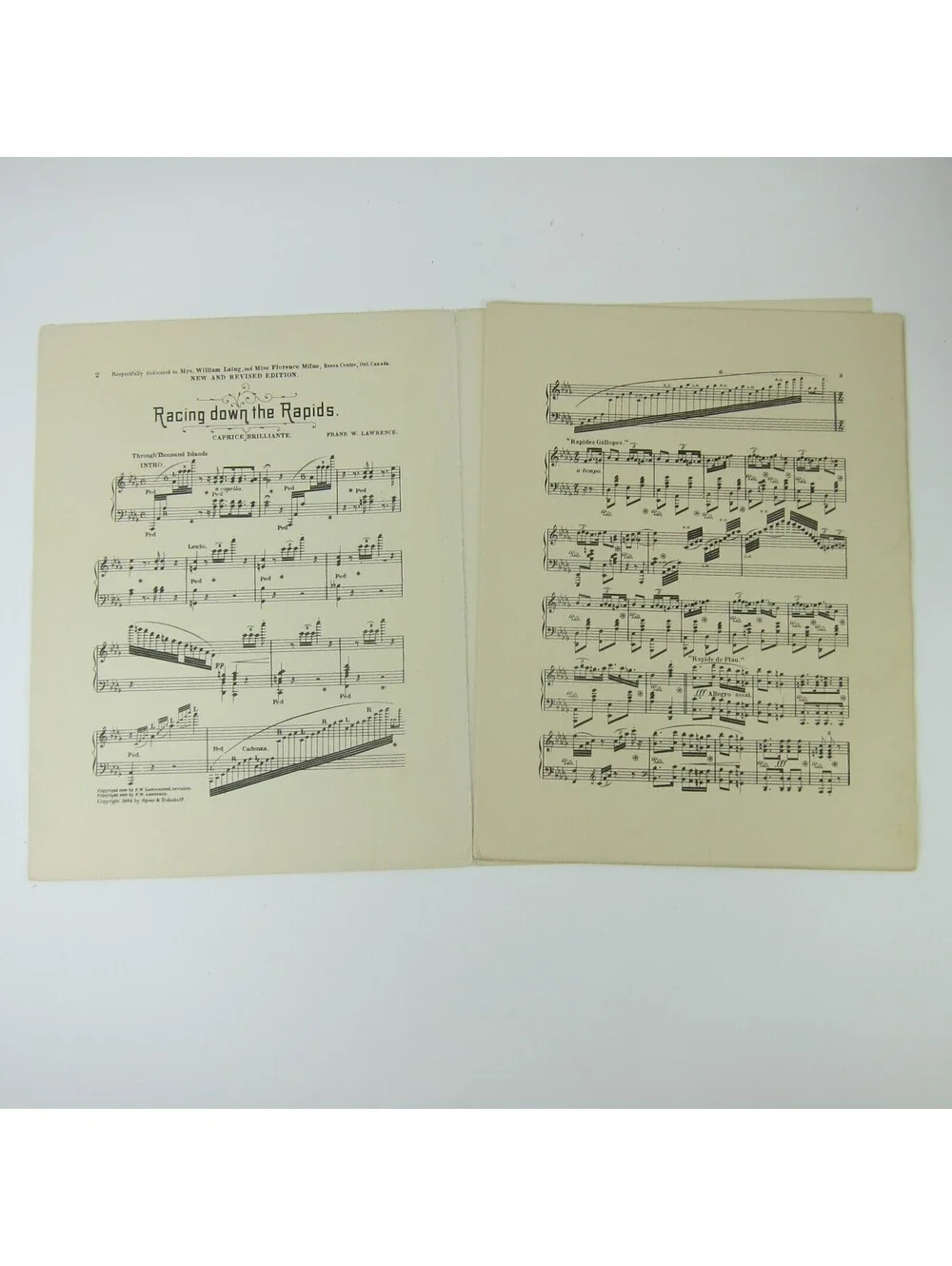 Sheet Music Racing Down The Rapids Frank Lawrence Spartan Steamboat Antique 1888